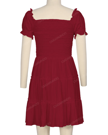Puff Sleeve Shirred Dress