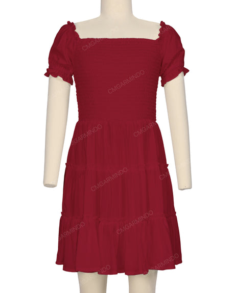 Puff Sleeve Shirred Dress