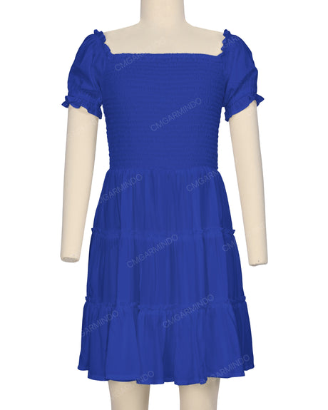 Puff Sleeve Shirred Dress
