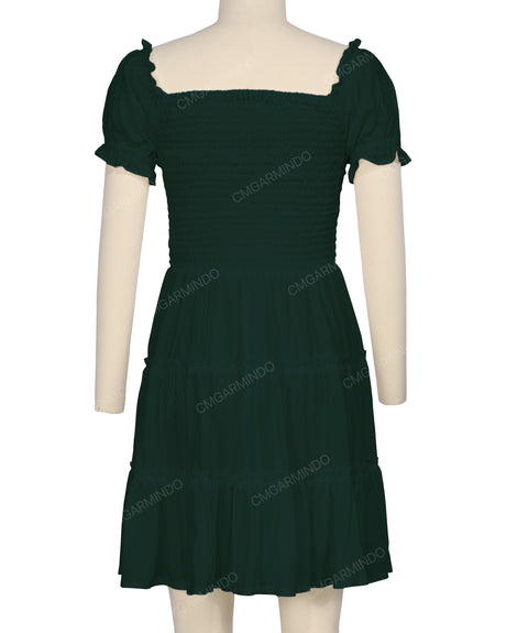 Puff Sleeve Shirred Dress