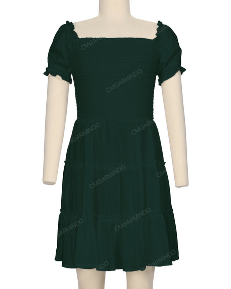 Puff Sleeve Shirred Dress