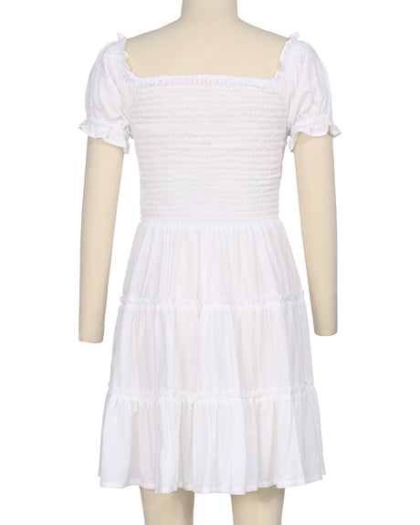 Puff Sleeve Shirred Dress