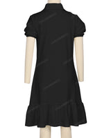 Puff Sleeve Ruffle Hem Polo Dress