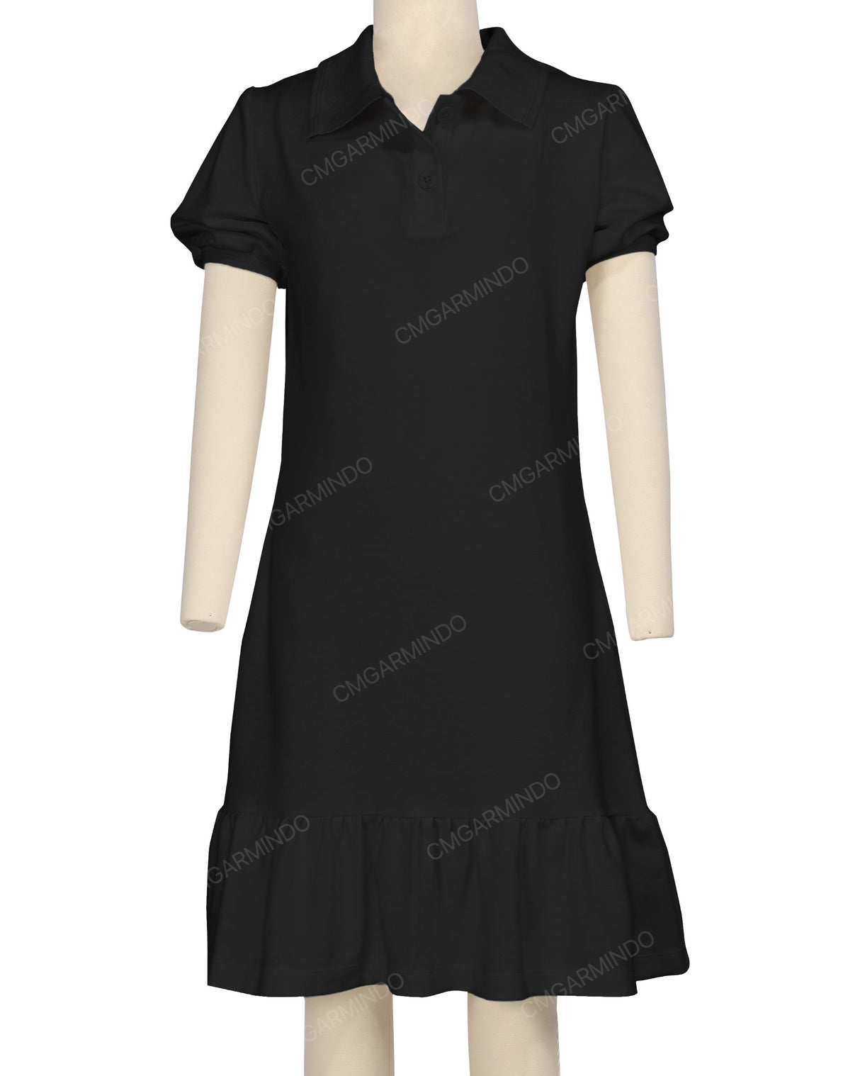 Puff Sleeve Ruffle Hem Polo Dress