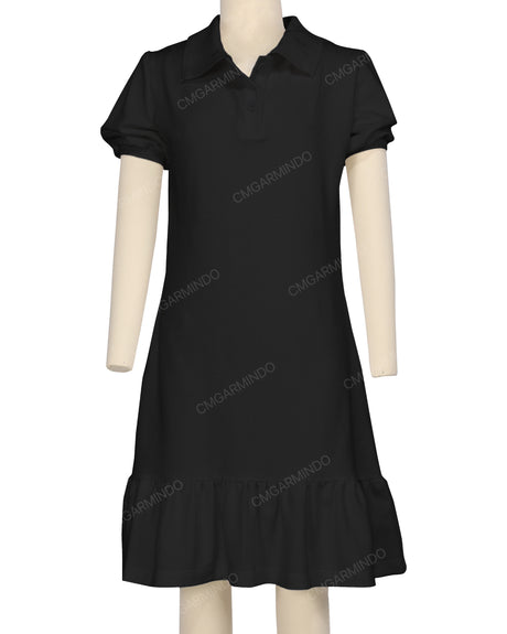 Puff Sleeve Ruffle Hem Polo Dress