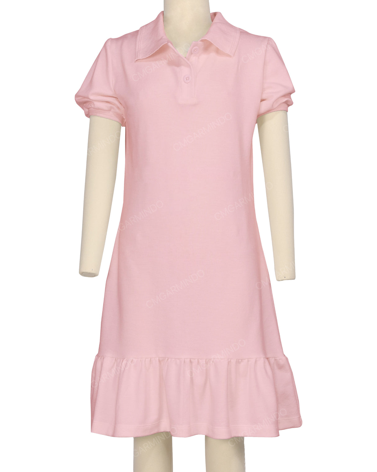 Puff Sleeve Ruffle Hem Polo Dress