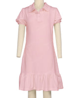 Puff Sleeve Ruffle Hem Polo Dress