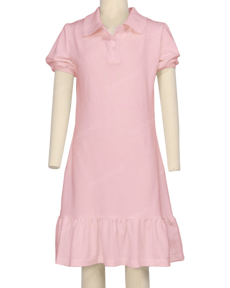 Puff Sleeve Ruffle Hem Polo Dress