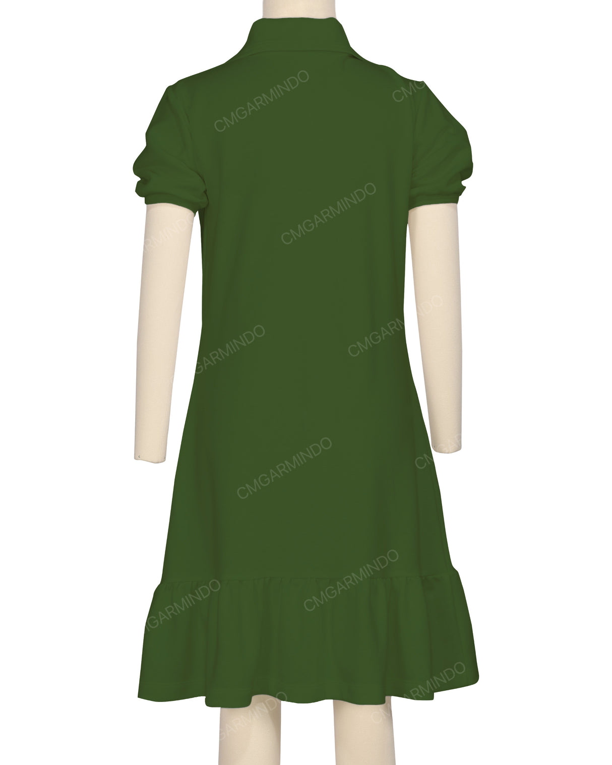 Puff Sleeve Ruffle Hem Polo Dress