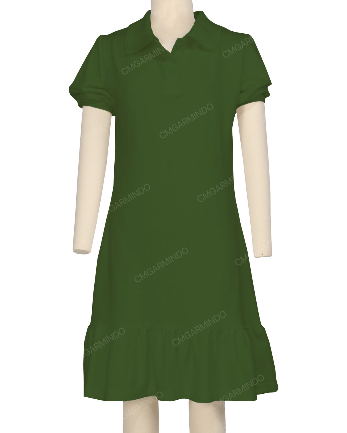 Puff Sleeve Ruffle Hem Polo Dress