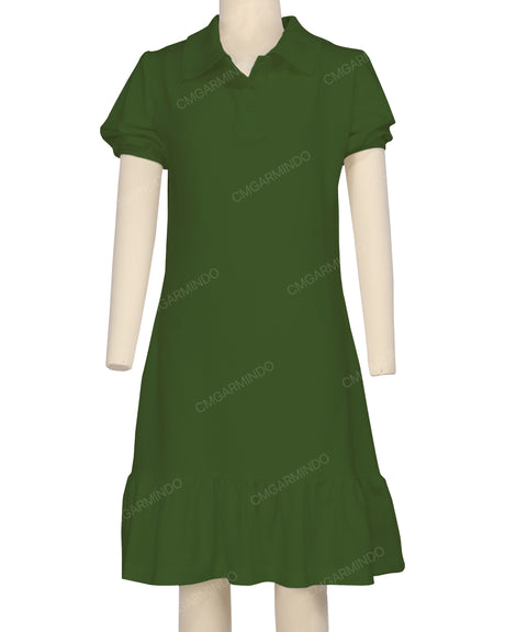 Puff Sleeve Ruffle Hem Polo Dress
