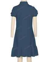 Puff Sleeve Ruffle Hem Polo Dress