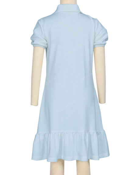 Puff Sleeve Ruffle Hem Polo Dress