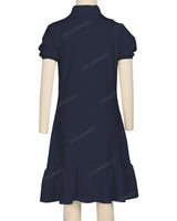 Puff Sleeve Ruffle Hem Polo Dress