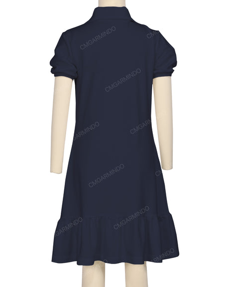Puff Sleeve Ruffle Hem Polo Dress