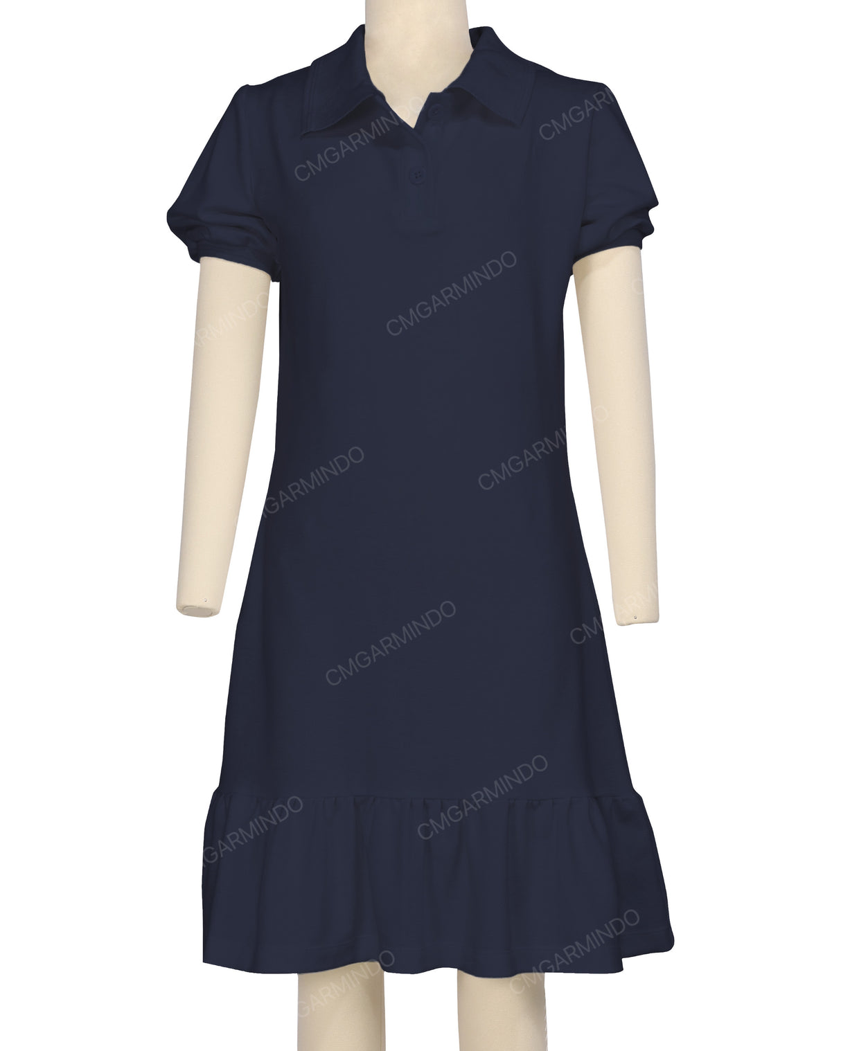 Puff Sleeve Ruffle Hem Polo Dress