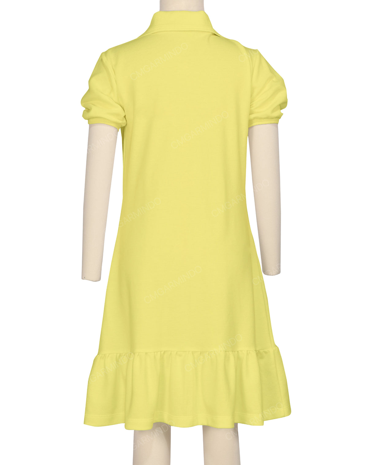 Puff Sleeve Ruffle Hem Polo Dress