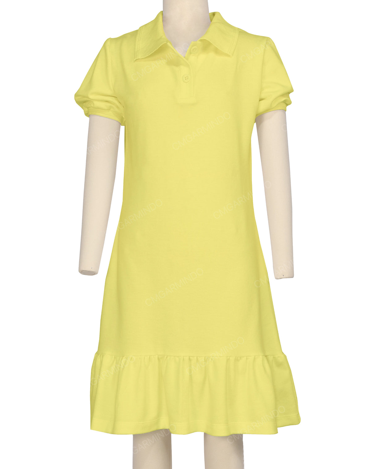 Puff Sleeve Ruffle Hem Polo Dress