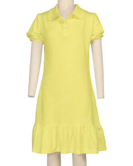 Puff Sleeve Ruffle Hem Polo Dress