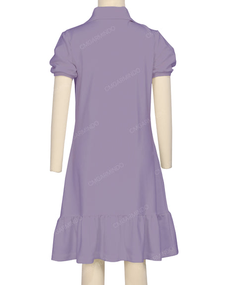 Puff Sleeve Ruffle Hem Polo Dress