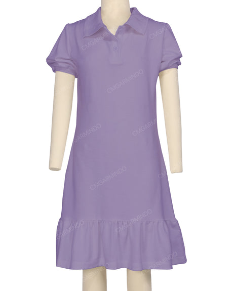 Puff Sleeve Ruffle Hem Polo Dress