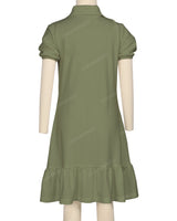 Puff Sleeve Ruffle Hem Polo Dress