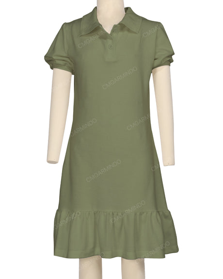 Puff Sleeve Ruffle Hem Polo Dress
