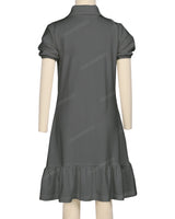 Puff Sleeve Ruffle Hem Polo Dress
