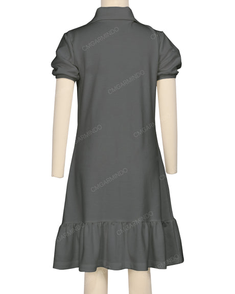 Puff Sleeve Ruffle Hem Polo Dress