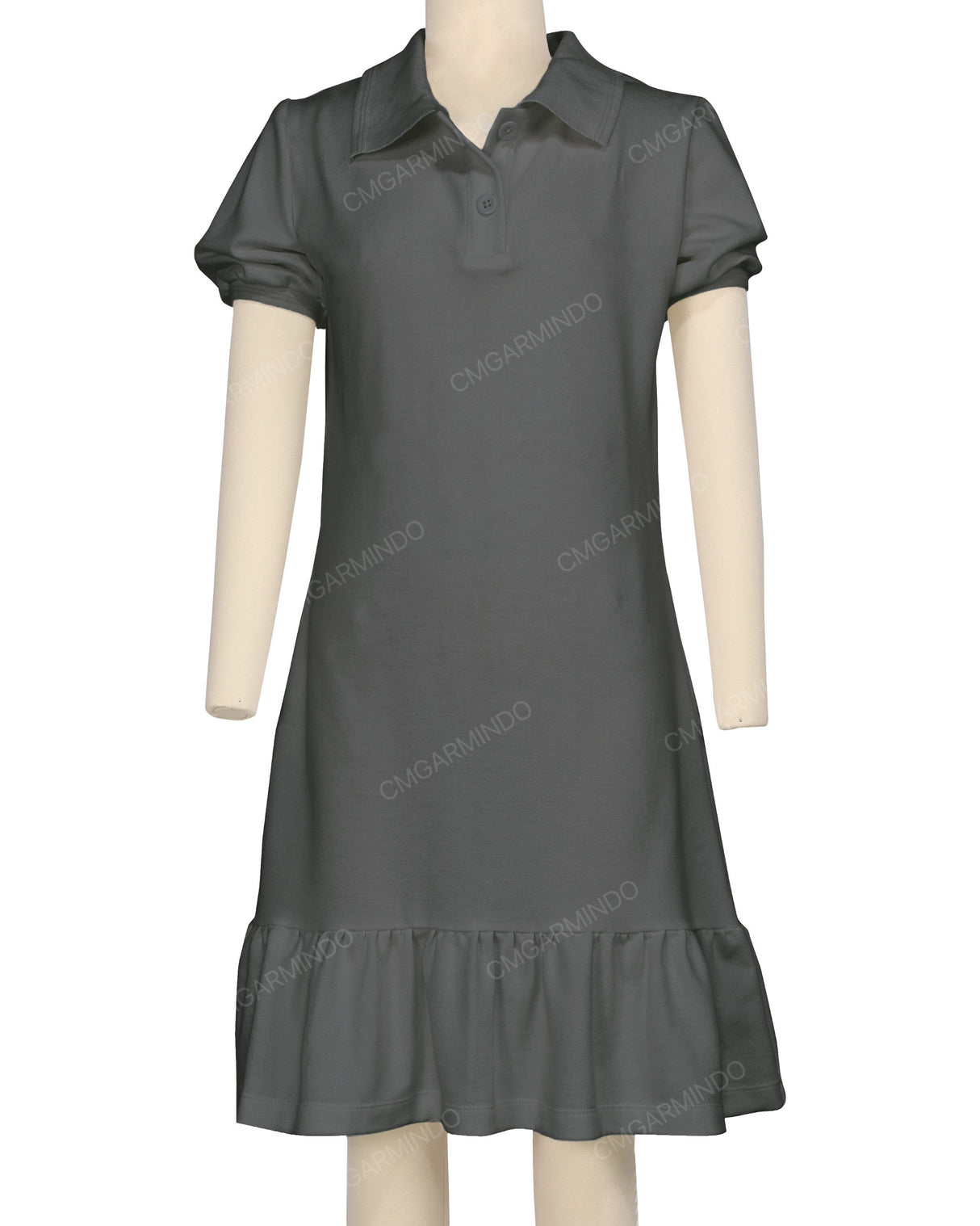 Puff Sleeve Ruffle Hem Polo Dress