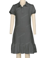 Puff Sleeve Ruffle Hem Polo Dress
