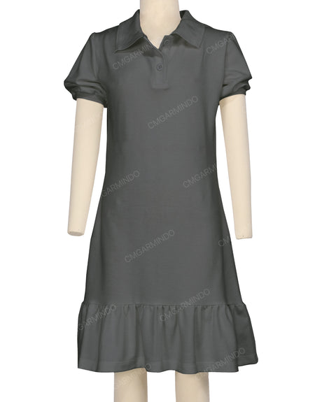 Puff Sleeve Ruffle Hem Polo Dress