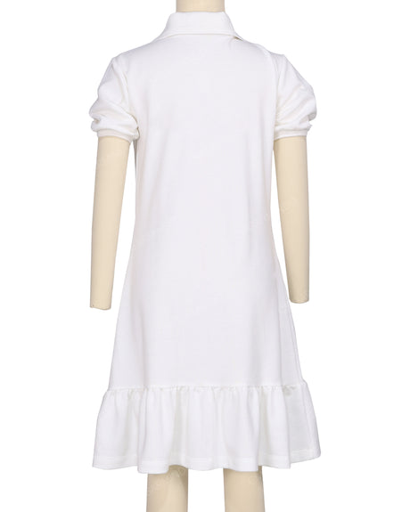 Puff Sleeve Ruffle Hem Polo Dress