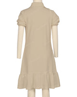 Puff Sleeve Ruffle Hem Polo Dress