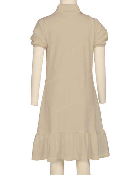 Puff Sleeve Ruffle Hem Polo Dress