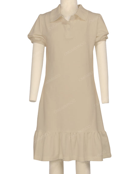 Puff Sleeve Ruffle Hem Polo Dress