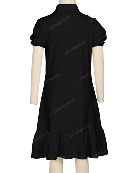 Puff Sleeve Ruffle Hem Polo Dress