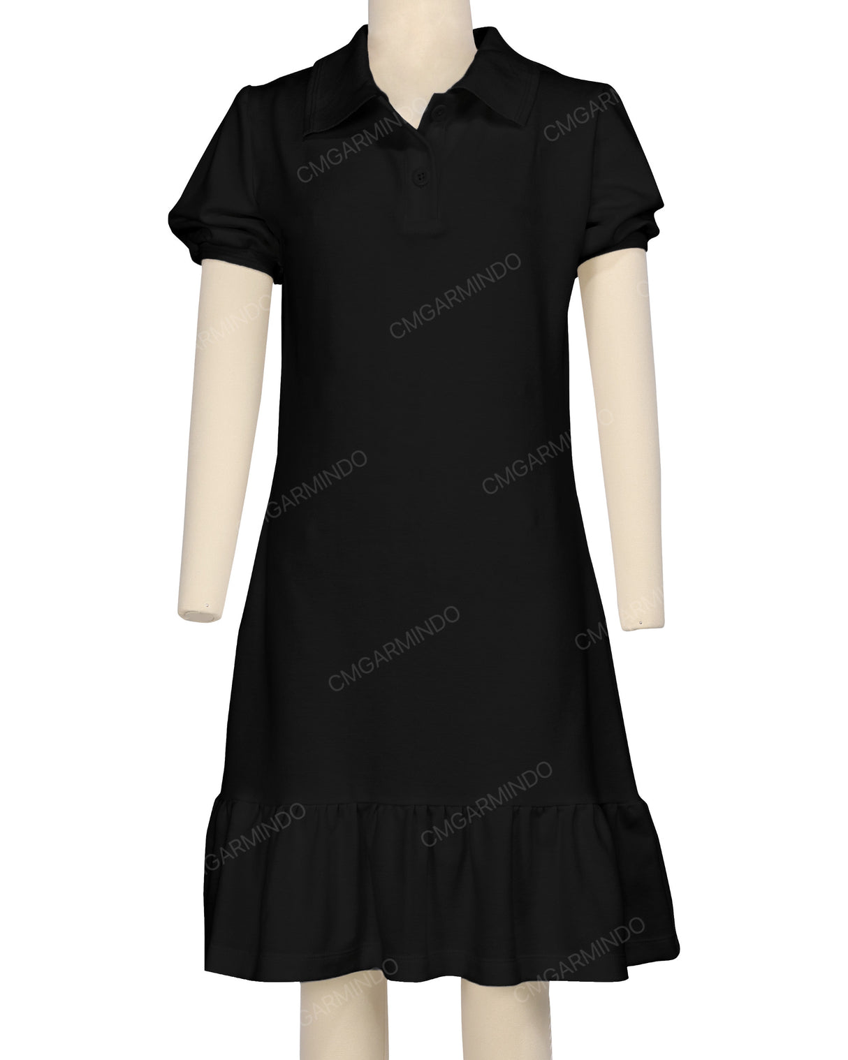 Puff Sleeve Ruffle Hem Polo Dress