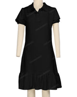 Puff Sleeve Ruffle Hem Polo Dress
