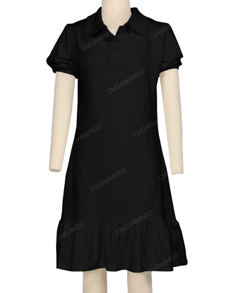 Puff Sleeve Ruffle Hem Polo Dress