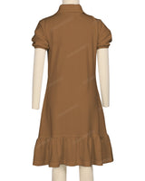 Puff Sleeve Ruffle Hem Polo Dress
