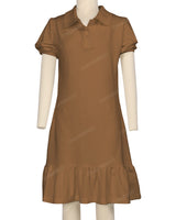 Puff Sleeve Ruffle Hem Polo Dress