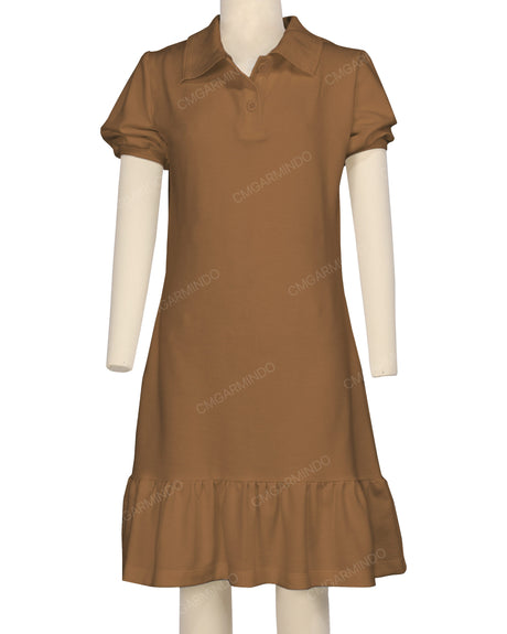 Puff Sleeve Ruffle Hem Polo Dress