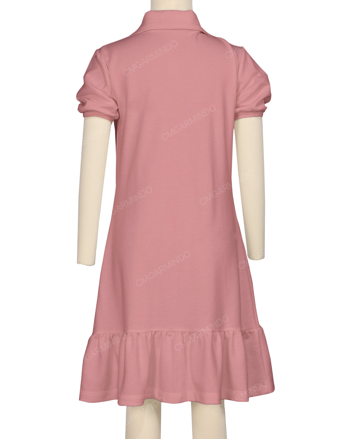 Puff Sleeve Ruffle Hem Polo Dress