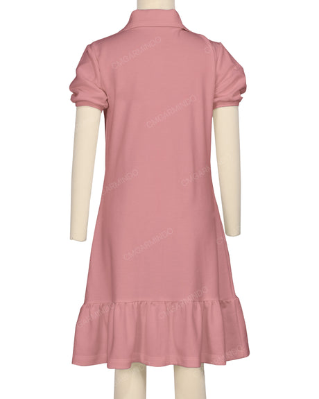 Puff Sleeve Ruffle Hem Polo Dress