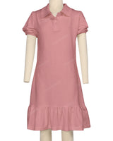 Puff Sleeve Ruffle Hem Polo Dress