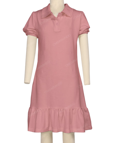 Puff Sleeve Ruffle Hem Polo Dress