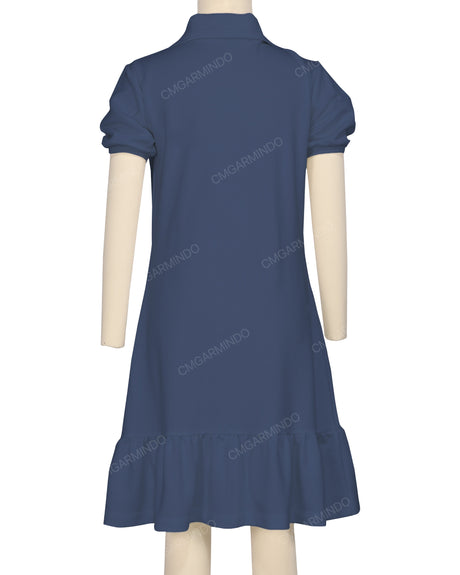 Puff Sleeve Ruffle Hem Polo Dress