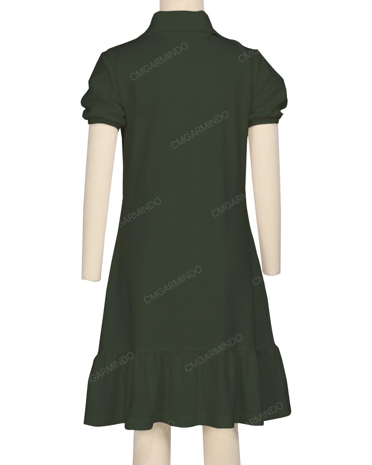 Puff Sleeve Ruffle Hem Polo Dress