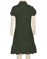 Puff Sleeve Ruffle Hem Polo Dress
